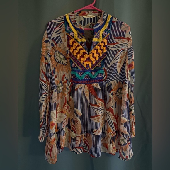 Soft Surroundings Tory Tunic – Floral Stripe Crinkle Chiffon Blouse (Size PL) - Picture 4 of 7